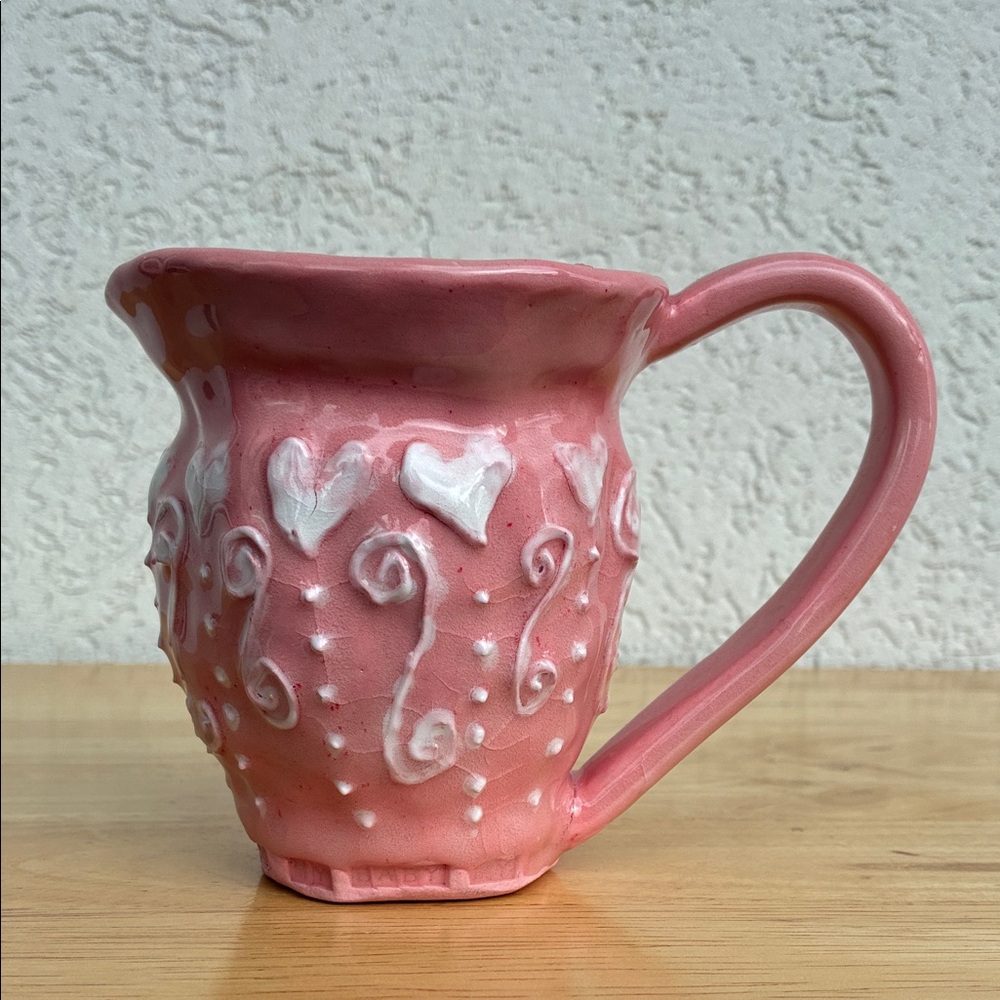 Handcrafted Pink with white hearts design ?? Vessel